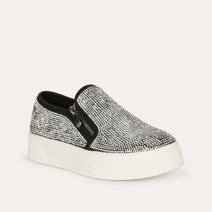 Black rhinestone slip ons